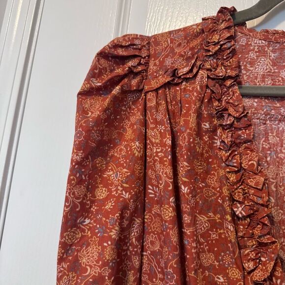 House of Harlow Wallis Rust Floral Print Tiered Ruffle Smocked Mini Dress M NWT - Picture 5 of 11